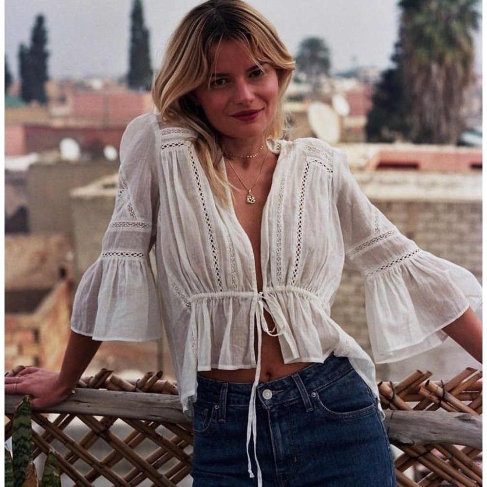 Free People White Lace Detail Blouse